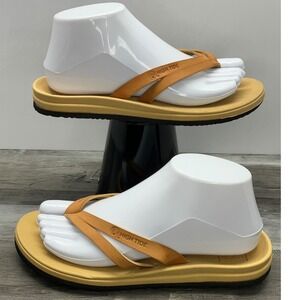 High Tide LJ-0522-8 Tan Leather Multi-Strap Flip Flop Sandals Womens size 8
